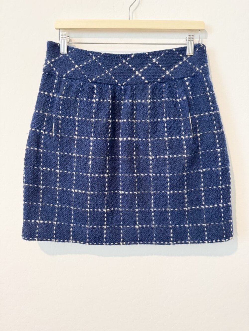 Maeve Skirt Size 8 Navy Windowpane Plaid Pleated Wool A Line Mini Clueless Retro